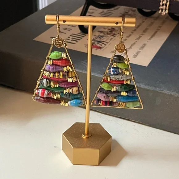 Colorful Beaded Triangle Earrings - Picture 1 of 5